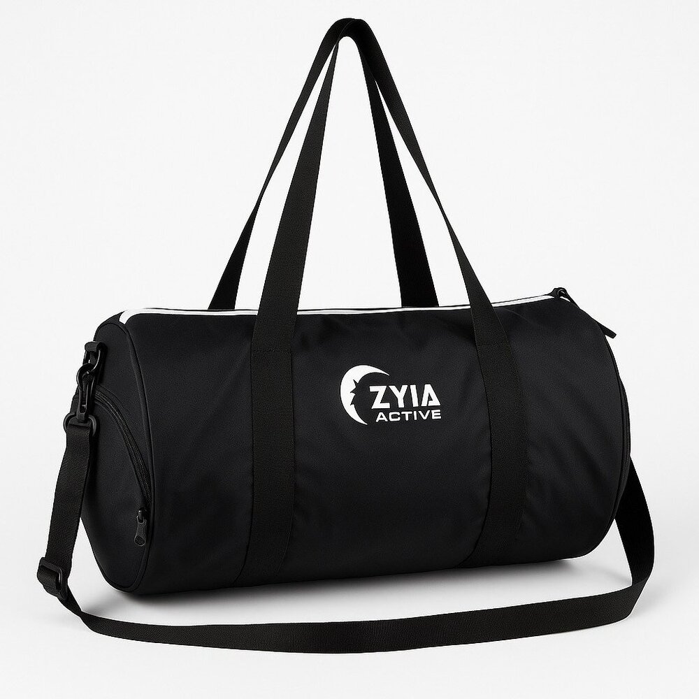New Zyia Active Black Duffel Gym Bag With Adjustable Strap & Multiple Compartmen